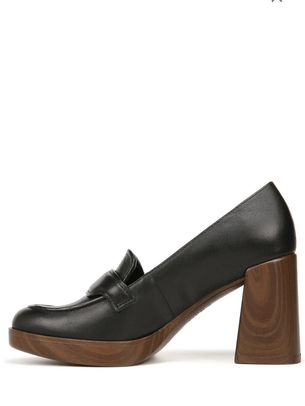 Naturalizer Black Leather Platform Loafer Pumps Chunky Wood Block Heel NWOB 6.5
